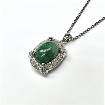 EMERALD & WHITE SAPPHIRE NECKLACE IN STERLING SILVER