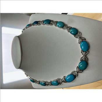 TURQUOISE & DIAMOND NECKLACE IN STERLING SILVER