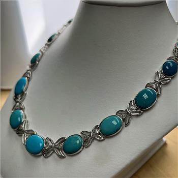 TURQUOISE & DIAMOND NECKLACE IN STERLING SILVER