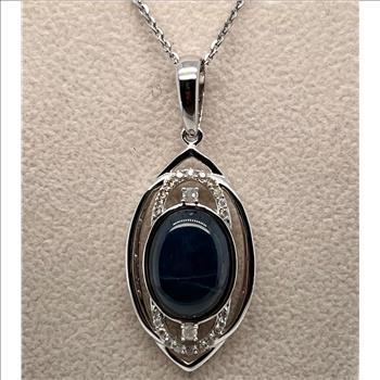 STAR SAPPHIRE & DIAMOND NECKLACE IN STERLING SILVER