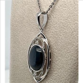 STAR SAPPHIRE & DIAMOND NECKLACE IN STERLING SILVER