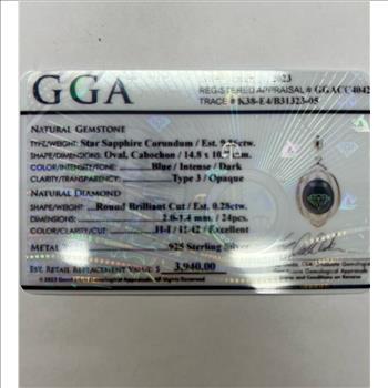 STAR SAPPHIRE & DIAMOND NECKLACE IN STERLING SILVER