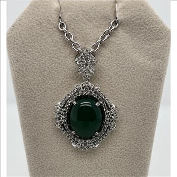 EMERALD & WHITE SAPPHIRE NECKLACE IN STERLING SILVER