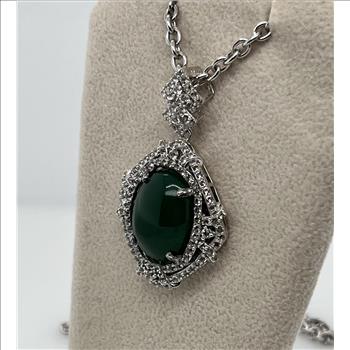 EMERALD & WHITE SAPPHIRE NECKLACE IN STERLING SILVER