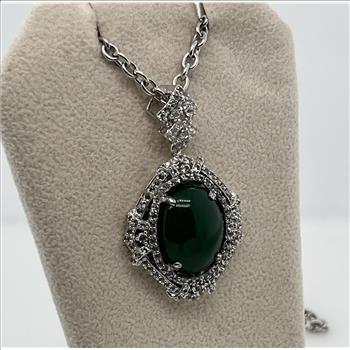 EMERALD & WHITE SAPPHIRE NECKLACE IN STERLING SILVER