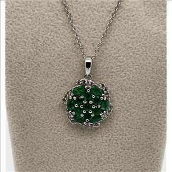 EMERALD & DIAMOND NECKLACE IN STERLING SILVER