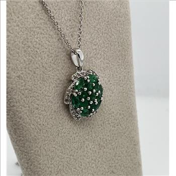 EMERALD & DIAMOND NECKLACE IN STERLING SILVER