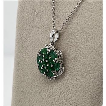 EMERALD & DIAMOND NECKLACE IN STERLING SILVER