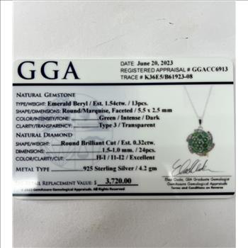 EMERALD & DIAMOND NECKLACE IN STERLING SILVER