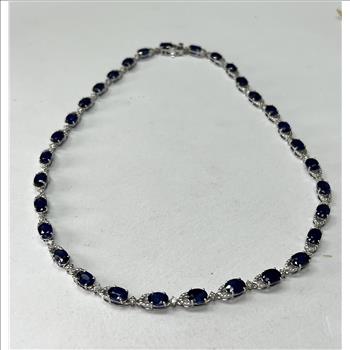 SAPPHIRE & DIAMOND NECKLACE IN STERLING SILVER