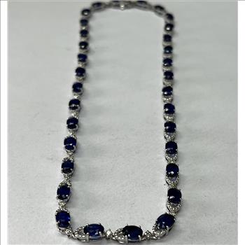 SAPPHIRE & DIAMOND NECKLACE IN STERLING SILVER