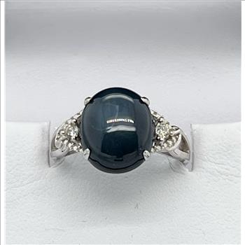 STAR SAPPHIRE & DIAMOND RING IN STERLING SILVER