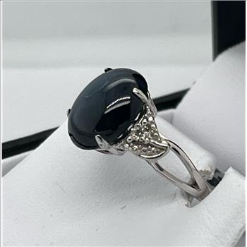 STAR SAPPHIRE & DIAMOND RING IN STERLING SILVER