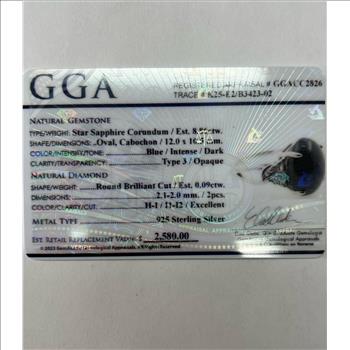 STAR SAPPHIRE & DIAMOND RING IN STERLING SILVER