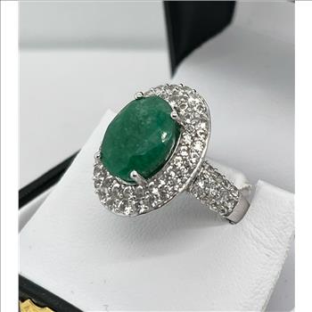 EMERALD & SAPPHIRE RING IN STERLING SILVER