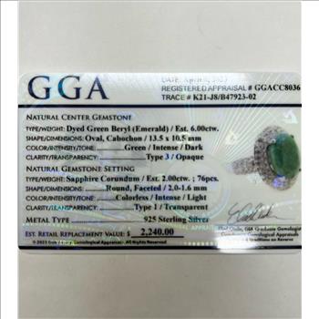 EMERALD & SAPPHIRE RING IN STERLING SILVER