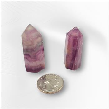 Watermelon Fluorite Towers - Set of 2 Small Crystal Point Towers for Meditation and Healing