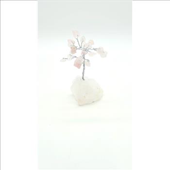 Crystal Tree with Rose Quartz Leaves and Clear Quartz Base