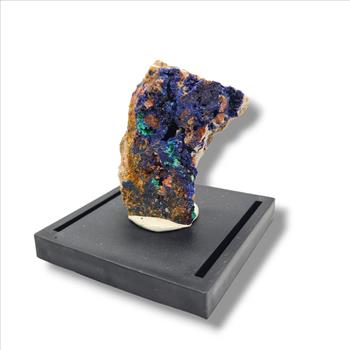 Azurite and Malachite Specimen on Quartz in Display Case