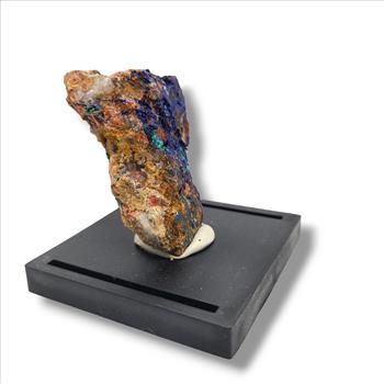 Azurite and Malachite Specimen on Quartz in Display Case