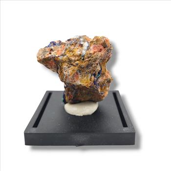 Azurite and Malachite Specimen on Quartz in Display Case