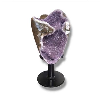 Amethyst Cluster – Dual Geodes on Spinning Metal Stand