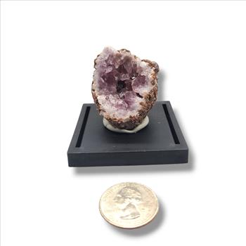 Delicate Pink Amethyst Geodes from Patagonia in Display Case