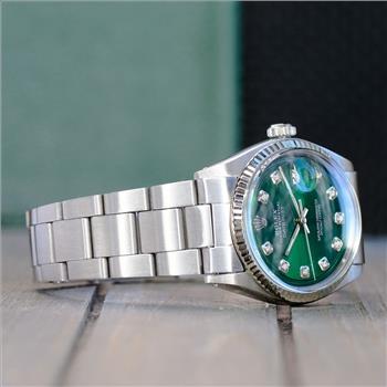 ROLEX MENS DATEJUST GOLD STEEL GREEN DIAMOND DIAL OYSTER BAND 36MM WATCH 1601 - PREOWNED