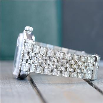 ROLEX MENS DATEJUST 36MM ICED OUT FULLY LOADED  DIAMONDS RED ROMAN DIAL WATCH - PREOWNED