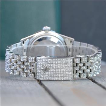 ROLEX MENS DATEJUST 36MM ICED OUT FULLY LOADED  DIAMONDS RED ROMAN DIAL WATCH - PREOWNED