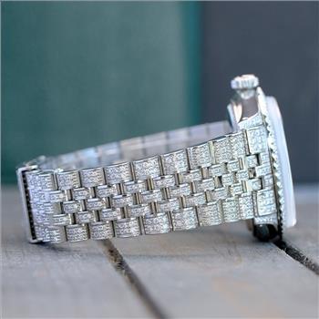 ROLEX MENS DATEJUST 36MM ICED OUT FULLY LOADED  DIAMONDS RED ROMAN DIAL WATCH - PREOWNED