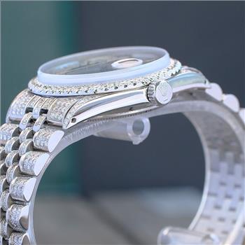 ROLEX MENS DATEJUST 36MM ICED OUT FULLY LOADED  DIAMONDS RED ROMAN DIAL WATCH - PREOWNED