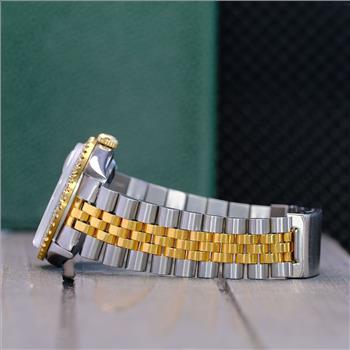 ROLEX MENS DATEJUST GOLD STEEL GREEN DIAL DIAMOND BEZEL 36MM WATCH 16233 NO HOLE - PREOWNED