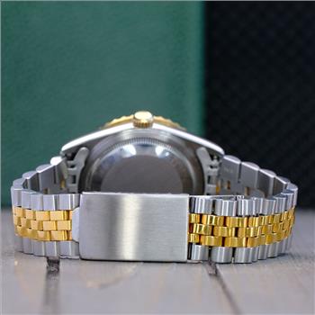 ROLEX MENS DATEJUST GOLD STEEL GREEN DIAL DIAMOND BEZEL 36MM WATCH 16233 NO HOLE - PREOWNED