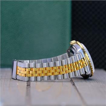 ROLEX MENS DATEJUST GOLD STEEL GREEN DIAL DIAMOND BEZEL 36MM WATCH 16233 NO HOLE - PREOWNED