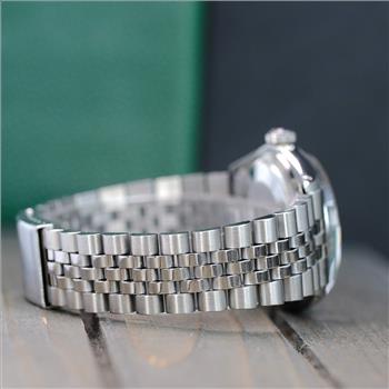 ROLEX MENS DATEJUST STAINLESS STEEL BLUE ROMAN DIAL ENGINE TURNED 36MM WATCH - PREOWNED