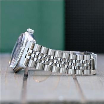 ROLEX MENS DATEJUST STAINLESS STEEL GREEN DIAMOND DIAL ENGINE TURNED 36MM WATCH - PREOWNED