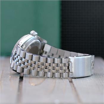 ROLEX MENS DATEJUST STAINLESS STEEL GREEN DIAMOND DIAL ENGINE TURNED 36MM WATCH - PREOWNED