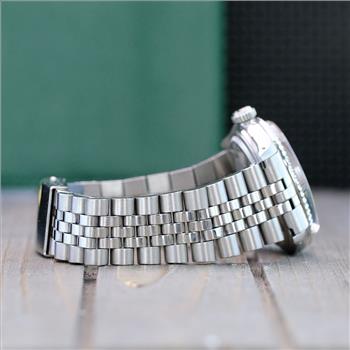 ROLEX MENS DATEJUST STAINLESS STEEL GREEN DIAMOND DIAL ENGINE TURNED 36MM WATCH - PREOWNED