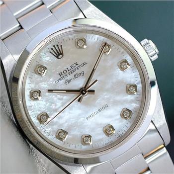 ROLEX 14000 AIR-KING STAINLESS STEEL WHITE DIAMOND DIAL SMOOTH BEZEL 34MM WATCH