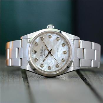 ROLEX 14000 AIR-KING STAINLESS STEEL WHITE DIAMOND DIAL SMOOTH BEZEL 34MM WATCH