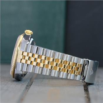 ROLEX MENS DATEJUST 16233 GOLD STEEL BLUE DIAMOND DIAL FLUTED BEZEL 36MM WATCH-PREOWNED