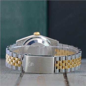 ROLEX MENS DATEJUST 16233 GOLD STEEL BLUE DIAMOND DIAL FLUTED BEZEL 36MM WATCH-PREOWNED