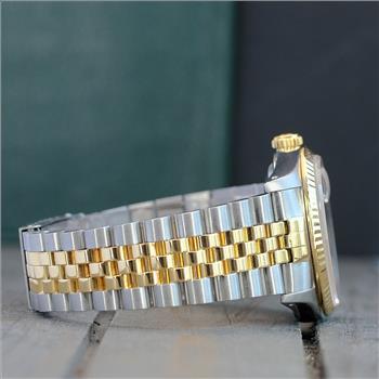 ROLEX MENS DATEJUST 16233 GOLD STEEL BLUE DIAMOND DIAL FLUTED BEZEL 36MM WATCH-PREOWNED