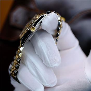 ROLEX MENS DATEJUST 16233 GOLD STEEL BLUE DIAMOND DIAL FLUTED BEZEL 36MM WATCH-PREOWNED