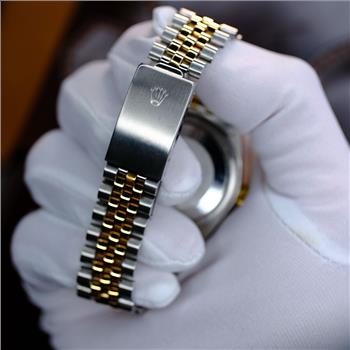 ROLEX MENS DATEJUST 16233 GOLD STEEL BLUE DIAMOND DIAL FLUTED BEZEL 36MM WATCH-PREOWNED