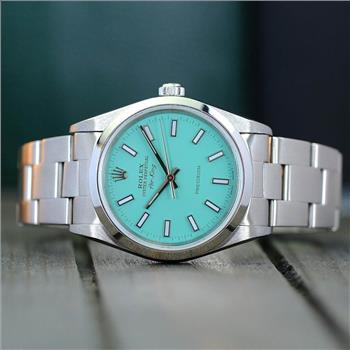 ROLEX OYSTER PERPETUAL AIR KING STAINLESS STEEL CUSTOM TIFFANY DIAL 34MM WATCH - PREOWNED