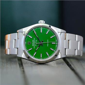 ROLEX 14000 AIR-KING STAINLESS STEEL GREEN DIAL SMOOTH BEZEL 34MM WATCH