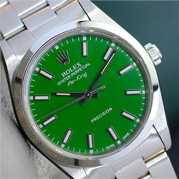 ROLEX 14000 AIR-KING STAINLESS STEEL GREEN DIAL SMOOTH BEZEL 34MM WATCH