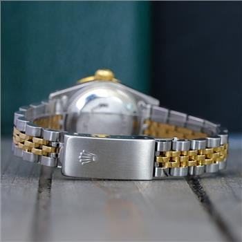 ROLEX WATCH LADIES DATEJUST 26MM GOLD STEEL PINK DIAMOND DIAL DIAMOND BEZEL-PREOWNED